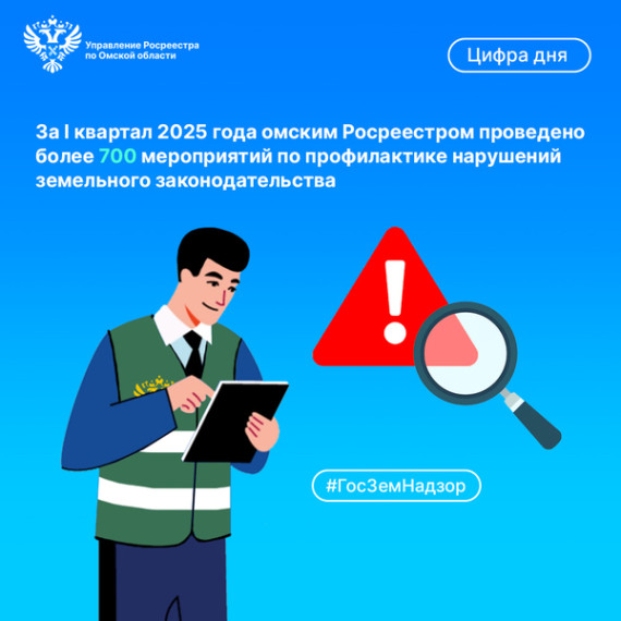 Омским Росреестром в I кв. 2025 года проведено более 700 профилактических мероприятий в рамках госземнадзора. Омским Росреестром в I кв. 2025 года проведено более 700 профилактических мероприятий в рамках госземнадзора.